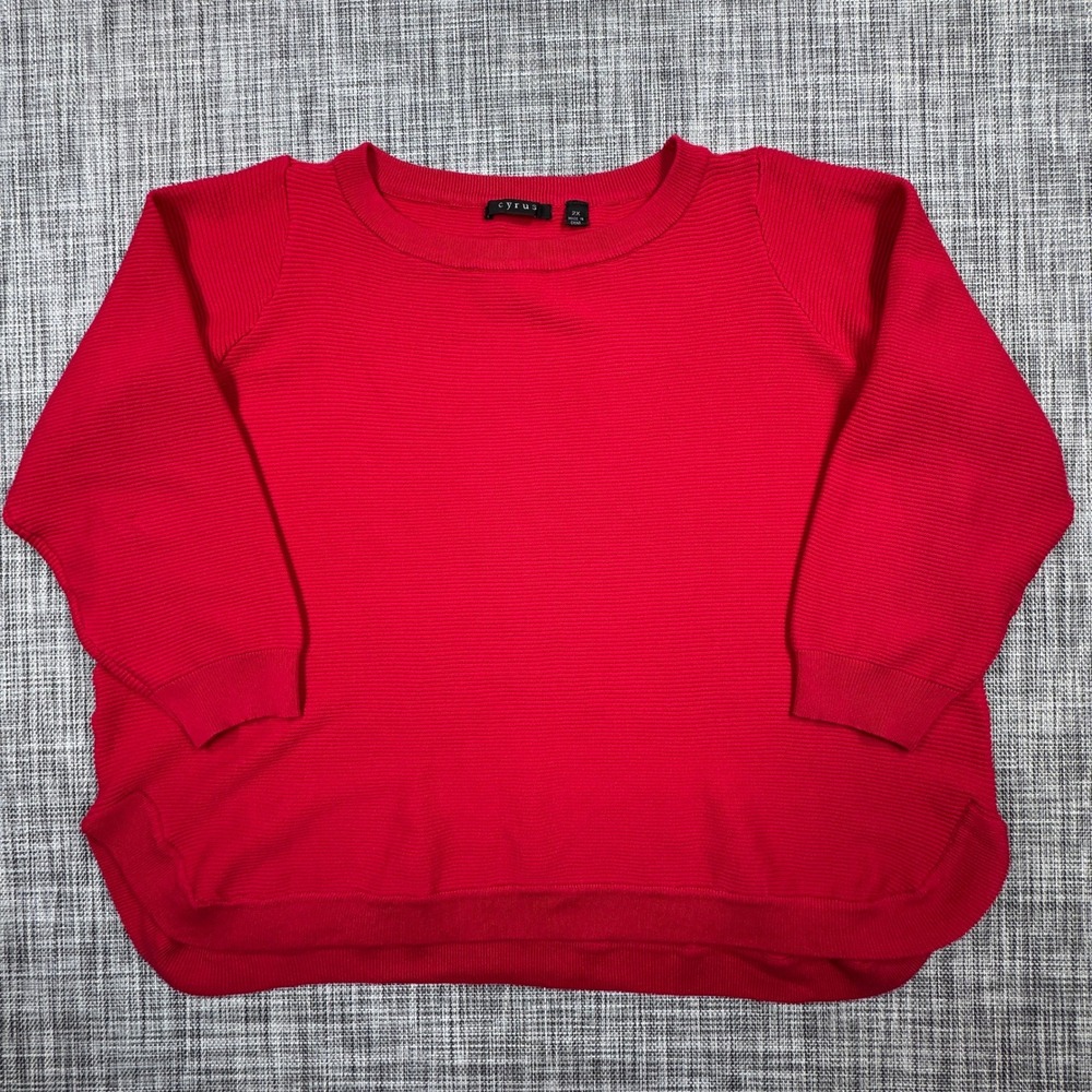 Cyrus Womens 2X Red Long Sleeve Ribbed Knit Crew Neck Pullover Sweater Solid Top